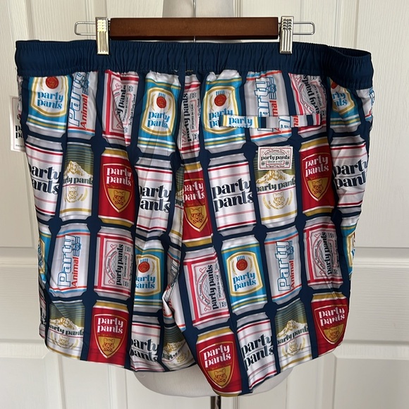 NWT Party Pants Beer Can Red Shote Blue Drawstring Swim Trunks Mens XXL - Picture 8 of 16